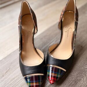 Jessica Simpson Black and Plaid Heels